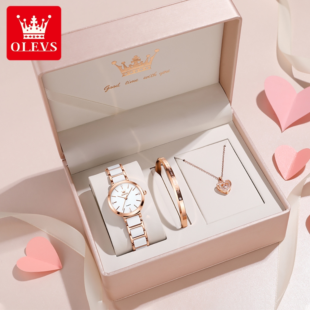 Luxury Gift Set - OLEVS Damenuhr 5877, luxuriöse, elegante Quarzuhr,