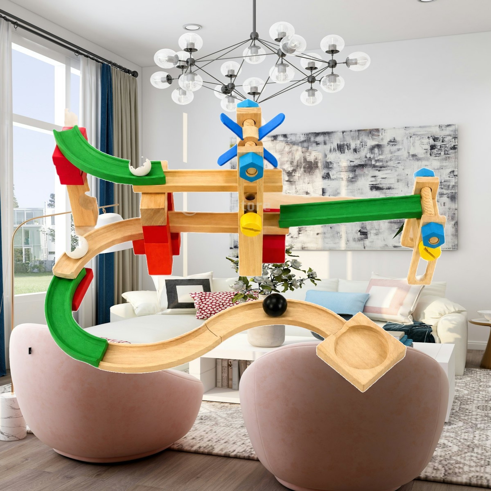 Marble Coaster Set - Holz-Murmelbahn-Set für Kinder mit Rampen und