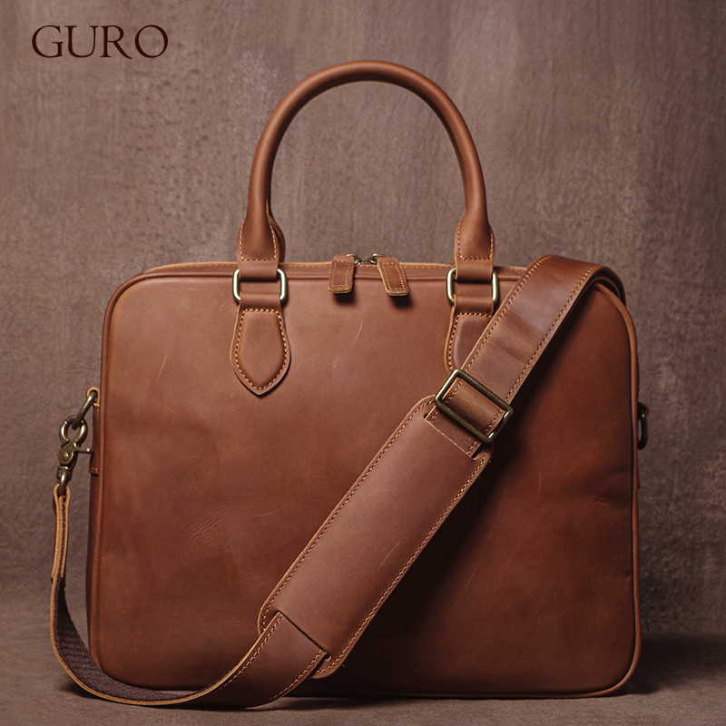 Leather Briefcase - GURO Männer Crazy Horse Rindsleder Aktentasche