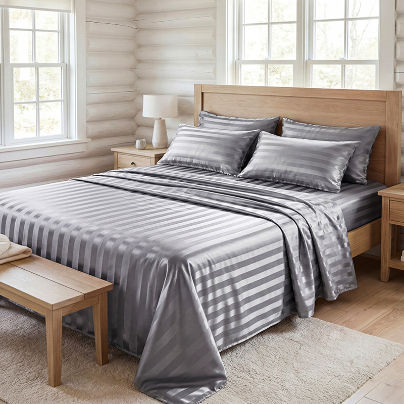Silk Pillowcase - Knitterfreies gestreiftes Satin-Bettwäsche-Set, kühlendes seidiges Bettwäsche-Set