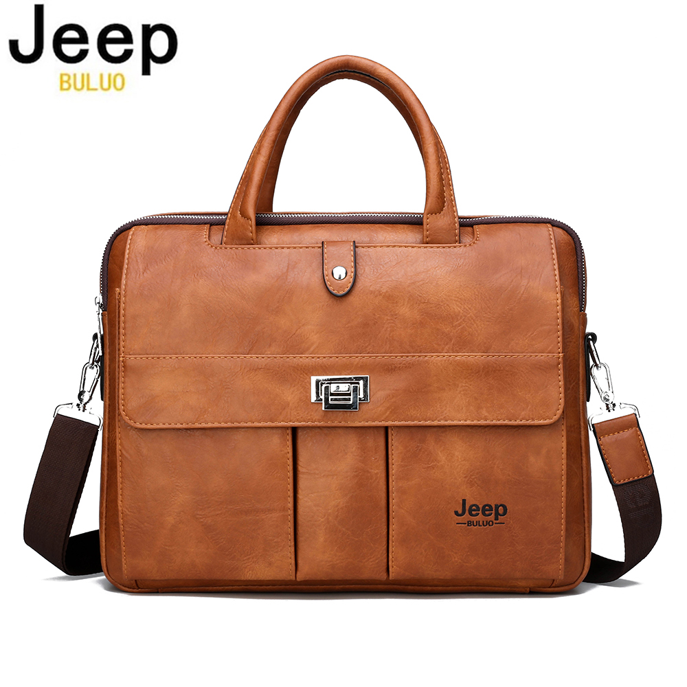 Leather Briefcase - Jeep Buluo Herren-Leder-Aktentasche 14 Zoll Laptop-Umhängetasche