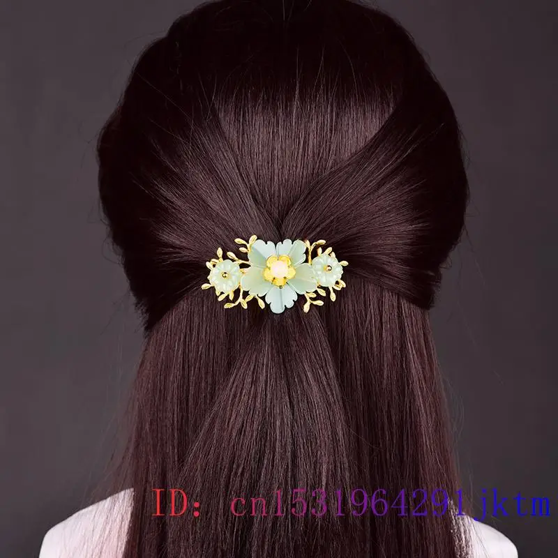 Grüne Jade Blume Haars pange D – Gold Plated Jewelry Bewertung und Preis
