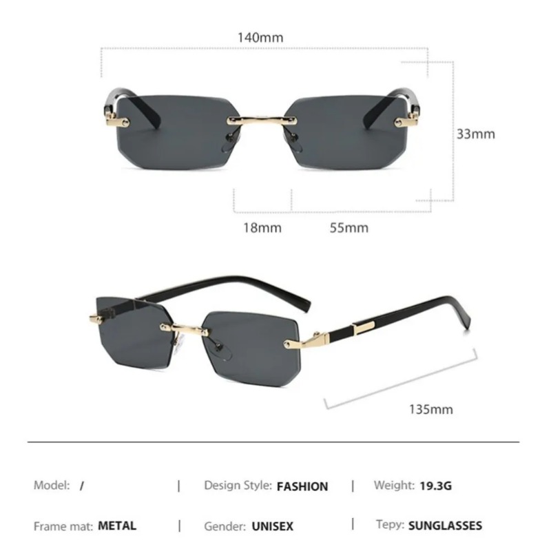 Randlose, eckige Sonnenbrille  – Designer Sunglasses Bewertung und Preis