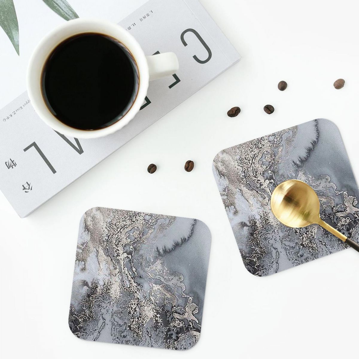 Graue und silberne Marmor-Unte – Marble Coaster Set Bewertung und Preis